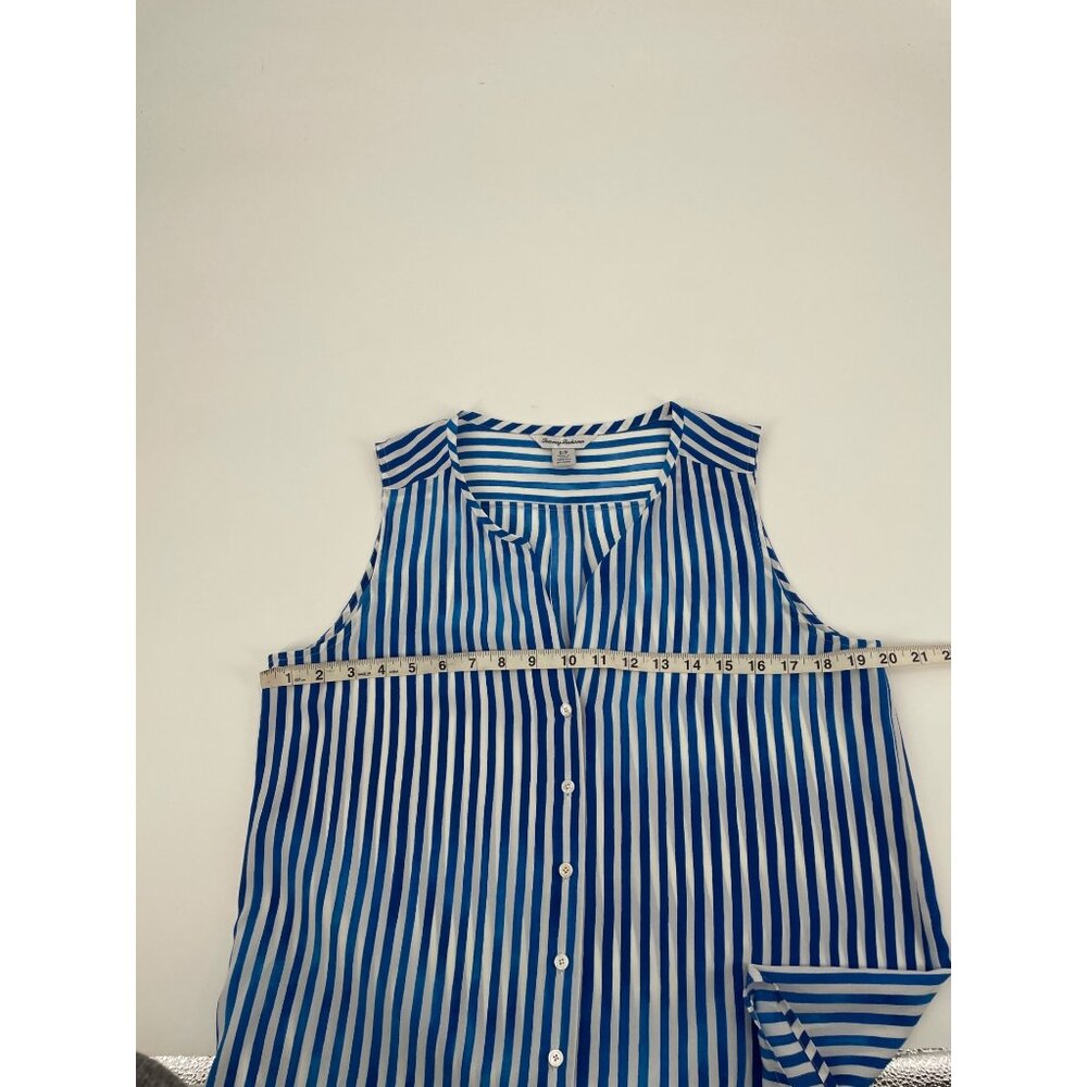 Tommy Bahama Womens Small Striped Silk Sleeveless Tie Front Blouse Blue White - Picture 6 of 7